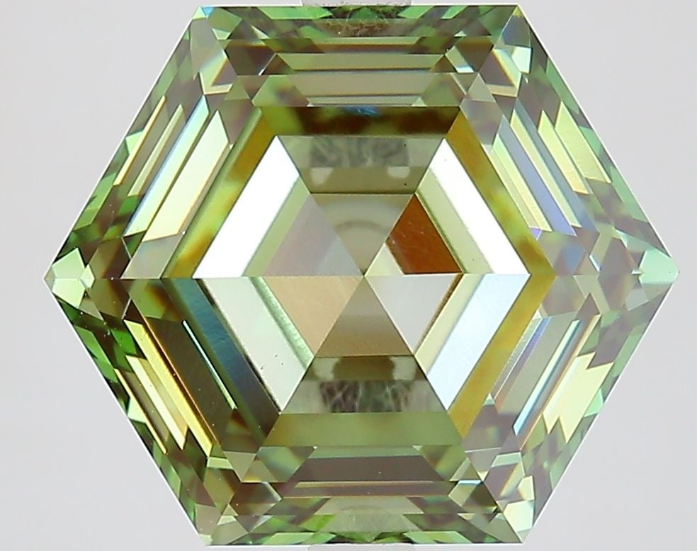 Loose Diamond - HEXAGONAL 5.39ct Fancy Vivid Green VS1: Loose Diamond - HEXAGONAL 5.39ct Fancy Vivid Green VS1 Source: This is a real non-mined Diamond that has been grown in a lab Shape: HEXAGONAL Carats: 5.39 Color: Fancy Vivid Green Certification: IGI V
