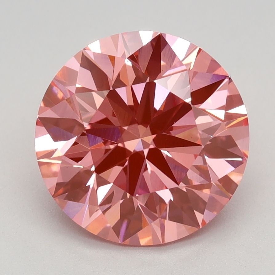 Ideal Loose Diamond - ROUND 2.57ct Fancy Vivid Pink VS1: Ideal Loose Diamond - ROUND 2.57ct Fancy Vivid Pink VS1 Source: This is a real non-mined Diamond that has been grown in a lab Shape: ROUND Carats: 2.57 Color: Fancy Vivid Pink Certification: IGI Video