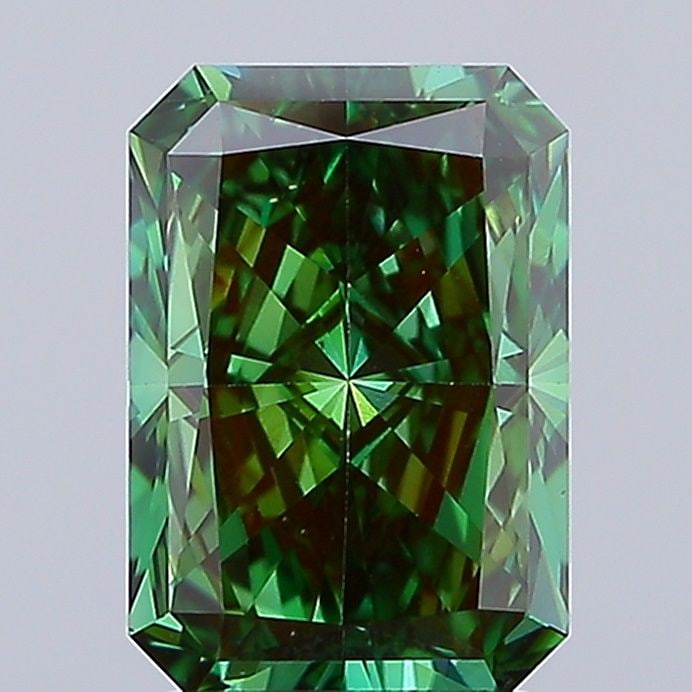 Loose Diamond - RADIANT 3.0ct Fancy Vivid Green VS1: Loose Diamond - RADIANT 3.0ct Fancy Vivid Green VS1 Source: This is a real non-mined Diamond that has been grown in a lab Shape: RADIANT Carats: 3.0 Color: Fancy Vivid Green Certification: IGI Video: