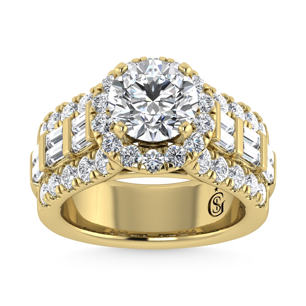 14K Yellow Gold Lab Grown Diamond 4 ct.tw. Round Shape Engagement Ring (IGI Certified Center 2ct): 14K Yellow Gold Lab Grown Diamond 4 ct.tw. Round Shape Engagement Ring (IGI Certified Center 2ct) 14k Yellow Gold Stone Color: D-f Stone Clarity: Vs Each ring is presented in standard size 6.5. Compli