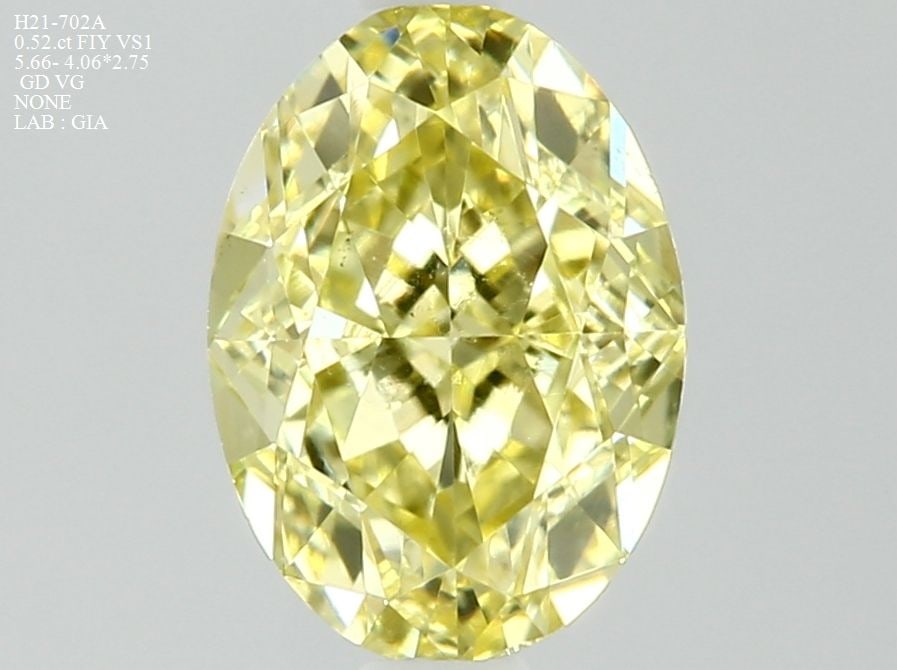 Loose Diamond - OVAL 0.52ct Fancy Intense Yellow VS1: Loose Diamond - OVAL 0.52ct Fancy Intense Yellow VS1 Source: Natural Shape: OVAL Carats: 0.52 Color: Fancy Intense Yellow Certification: GIA Video: