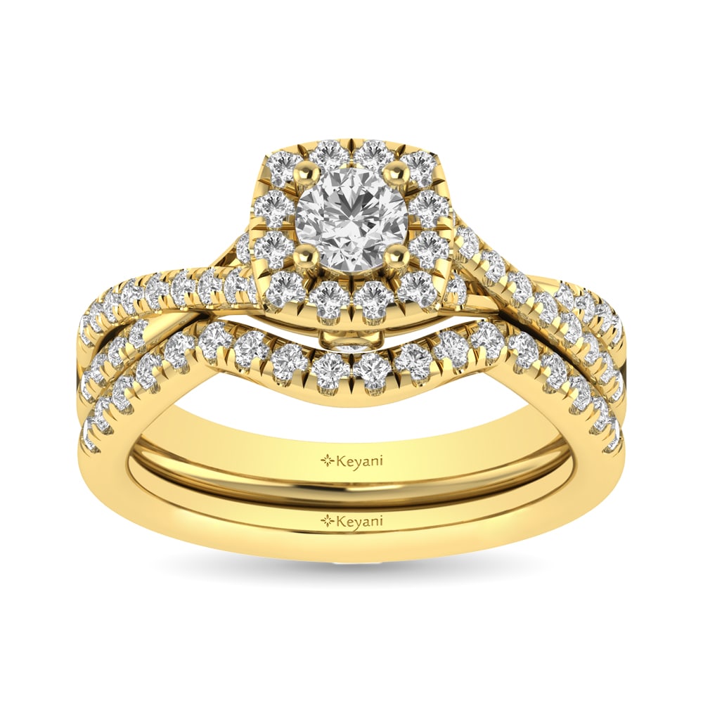 Diamond Twist Shank Single Halo Bridal Ring 1 Ct.tw Round Cut in 14K Yellow Gold (1 of 4)