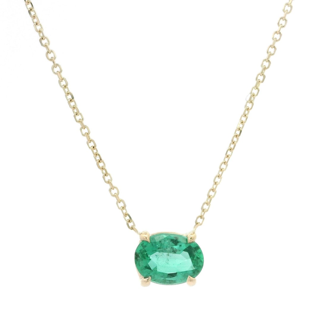 14k Yellow Gold 0.70ct Oval Emerald Solitaire Pendant Necklace (1 of 5)