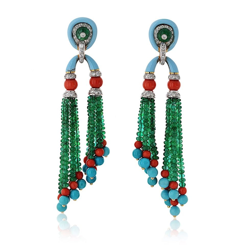 David Webb Pagoda 18K Gold Platinum Tassel Earrings 4.73 Cts Diamonds (1 of 4)