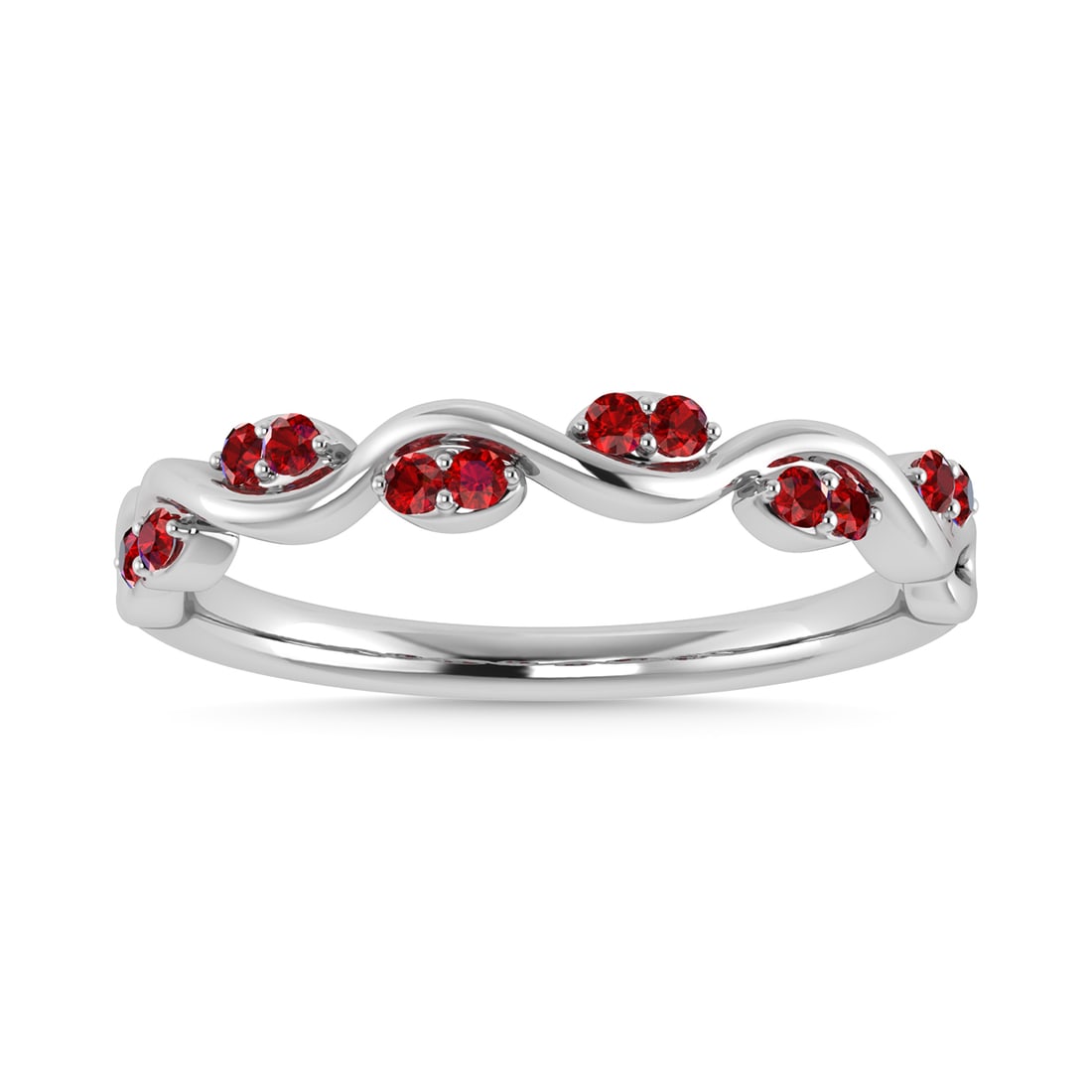 Diamond 1/6 Ct.Tw. And Ruby Wedding Band in 14K White Gold: Diamond 1/6 Ct.Tw. And Ruby Wedding Band in 14K White Gold 14k White Gold Stone Color: G-h Stone Clarity: Aaa Each ring is presented in standard size 6.5. Complimentary resizing is available between