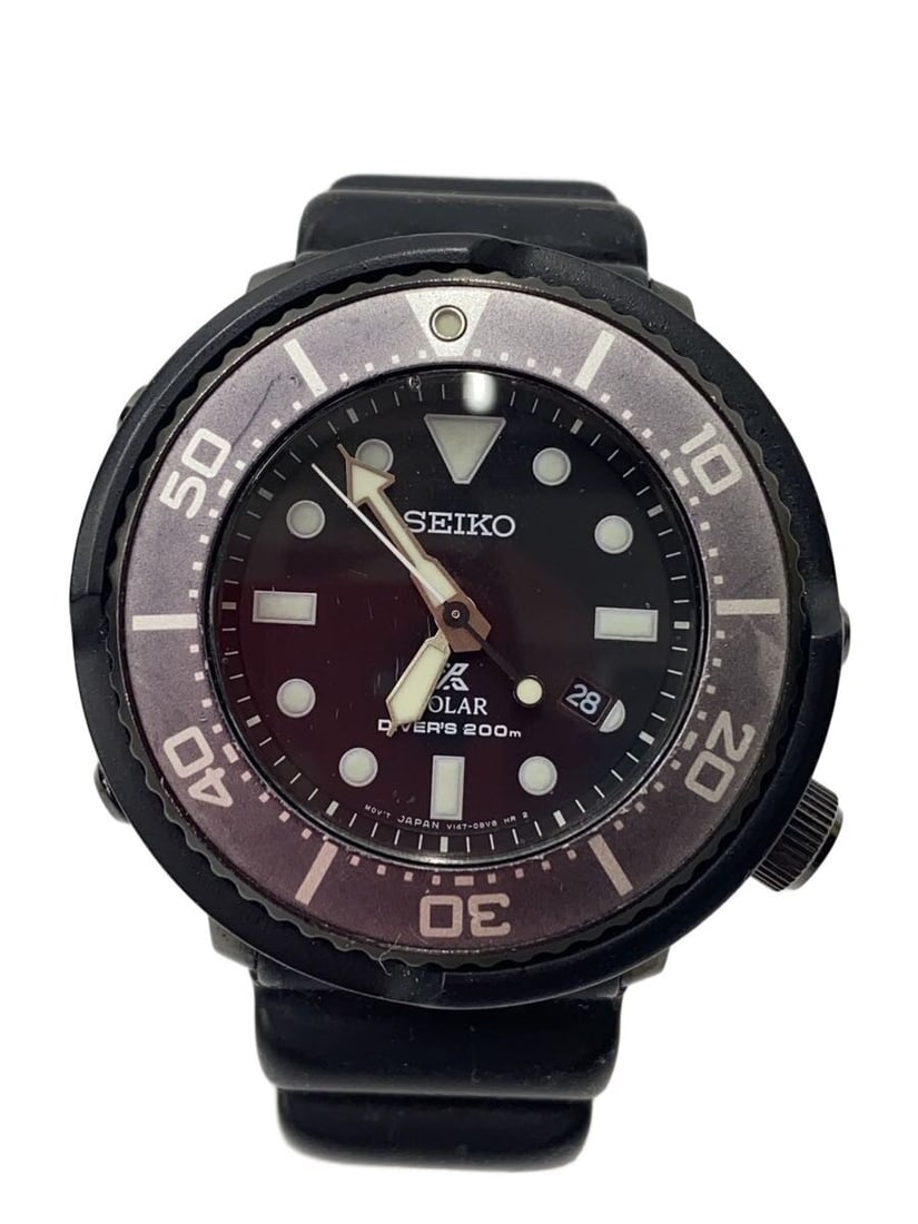 Seiko Prospex V147-0BG0 Black Diver Wristwatch Men: Seiko Prospex V147-0BG0 Black Diver Wristwatch Men This SEIKO Prospex Diver Scuba V147-0BG0 is a men's wristwatch featuring a black color scheme. Made in Japan, it shows slight signs of use consistent