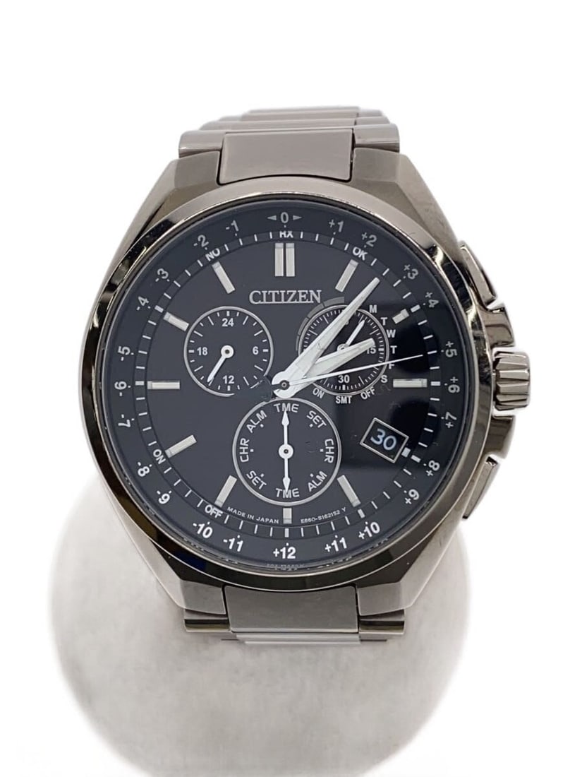 Citizen Attesa Black Stainless Steel Men's Quartz Wristwatch: Citizen Attesa Black Stainless Steel Men's Quartz Wristwatch This CITIZEN ATTESA Quartz E660-S118298 men's wristwatch features a stainless steel case and band in black. Designed for men, it shows slig