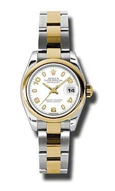 Rolex 179163 Ladies Datejust Oyster Bracelet White Arabic Dial Watch: Rolex 179163 Ladies Datejust Oyster Bracelet White Arabic Dial Watch This Rolex Datejust Lady wristwatch features a white dial with Arabic stick markers, a smooth bezel, and an Oyster bracelet. Design