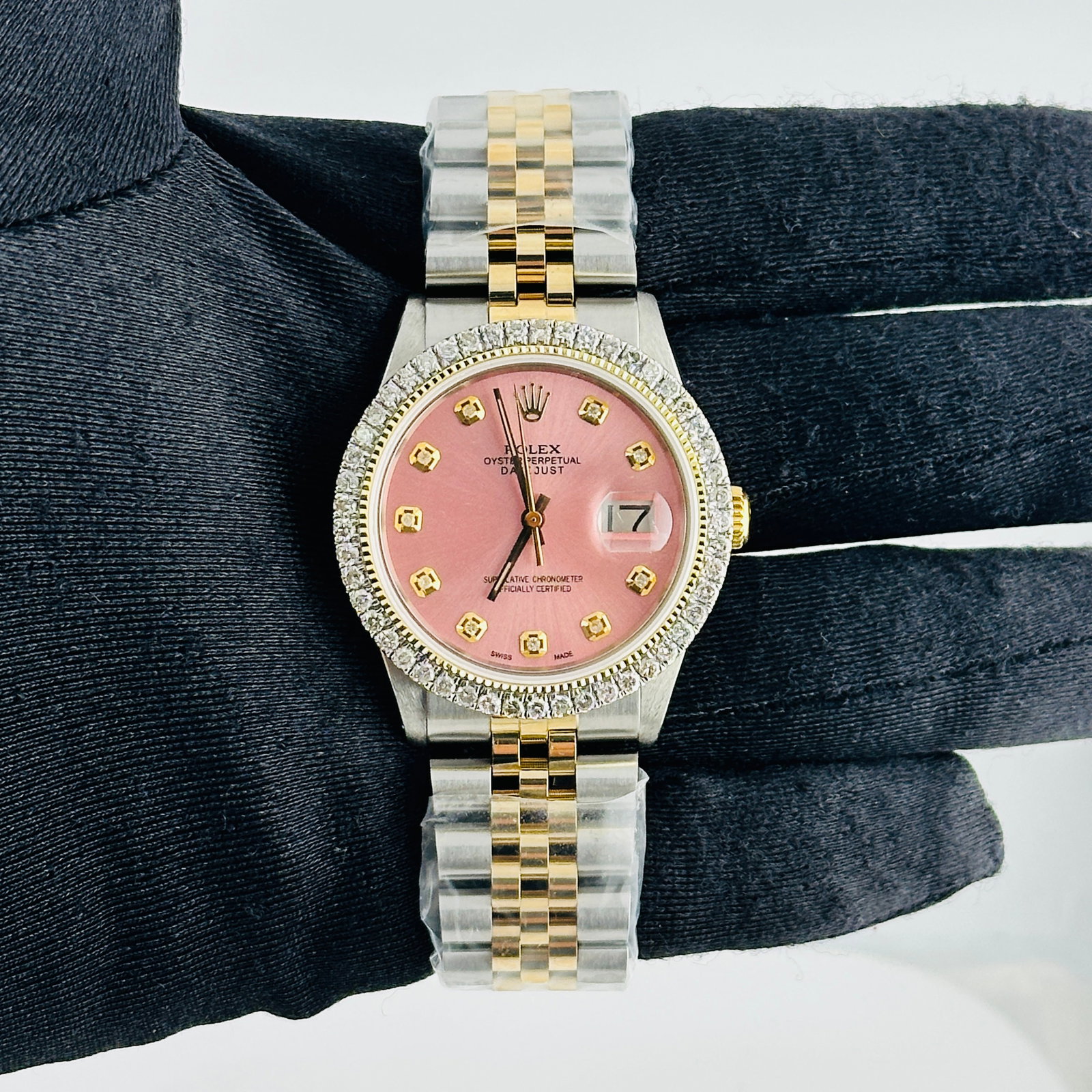 Rolex Datejust 16013 Men s Watch Aftermarket Pink Yellow Diamond Dial Jubilee Bracelet (1 of 5)