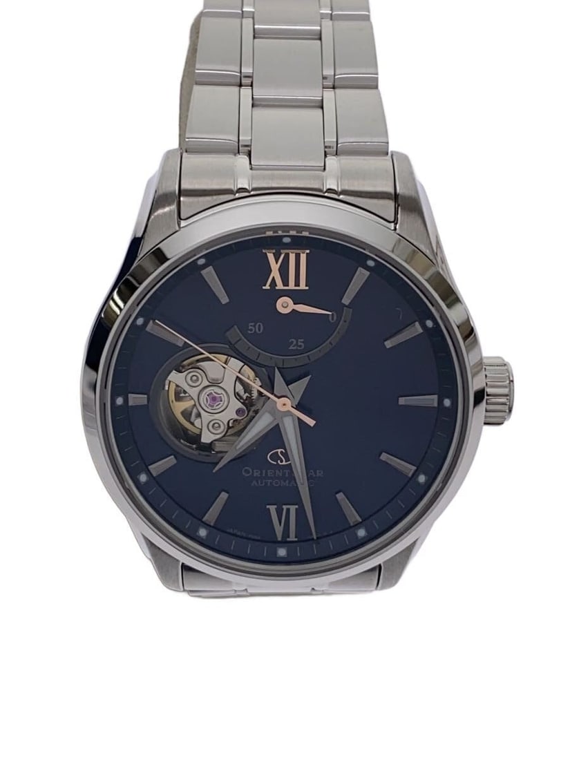 Orient Star Blue Semi Skeleton Automatic Men's Wristwatch: Orient Star Blue Semi Skeleton Automatic Men's Wristwatch This ORIENT STAR RK-AT0021L is a semi-skeleton automatic wristwatch designed for men. It features a navy dial and a stainless steel case and b