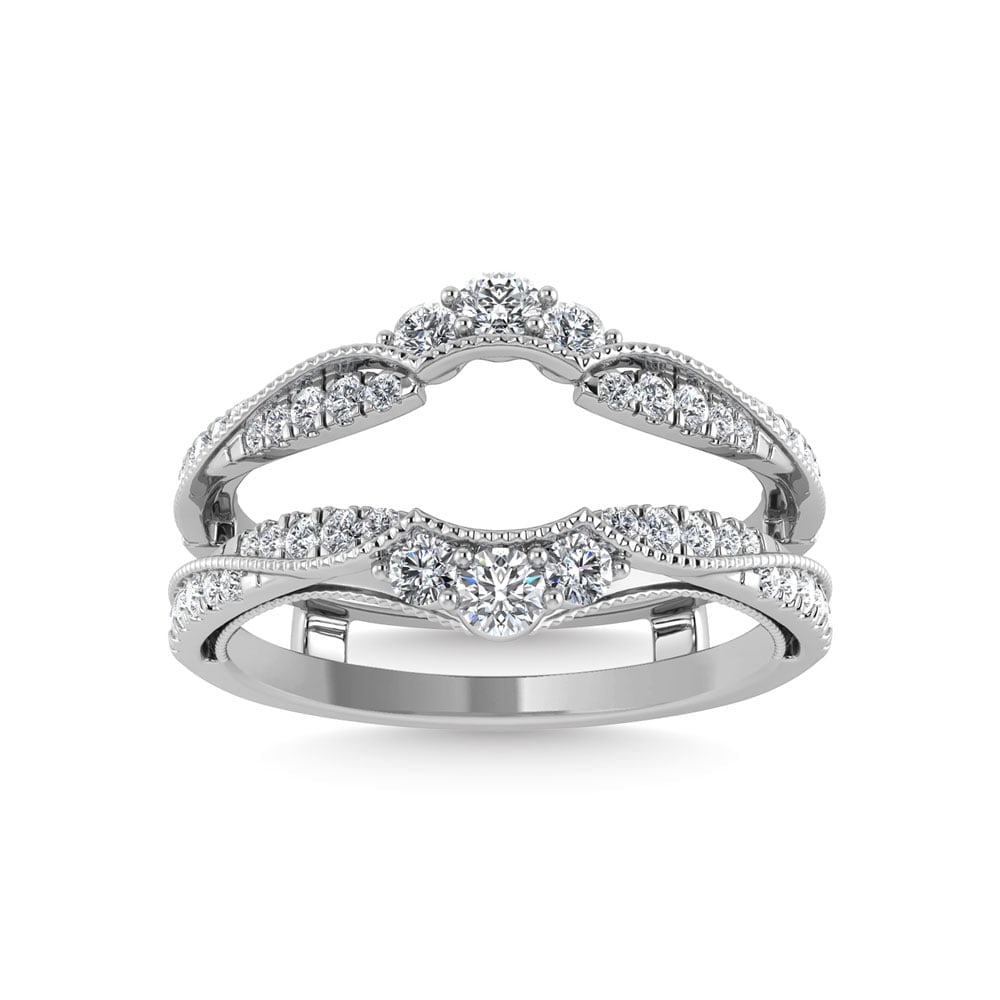 Diamond 1/3 Ct.Tw. Guard Ring in 14K White Gold: Diamond 1/3 Ct.Tw. Guard Ring in 14K White Gold 14k White Gold Stone Color: G-h Stone Clarity: Si2 Each ring is presented in standard size 6.5. Complimentary resizing is available between sizes 510