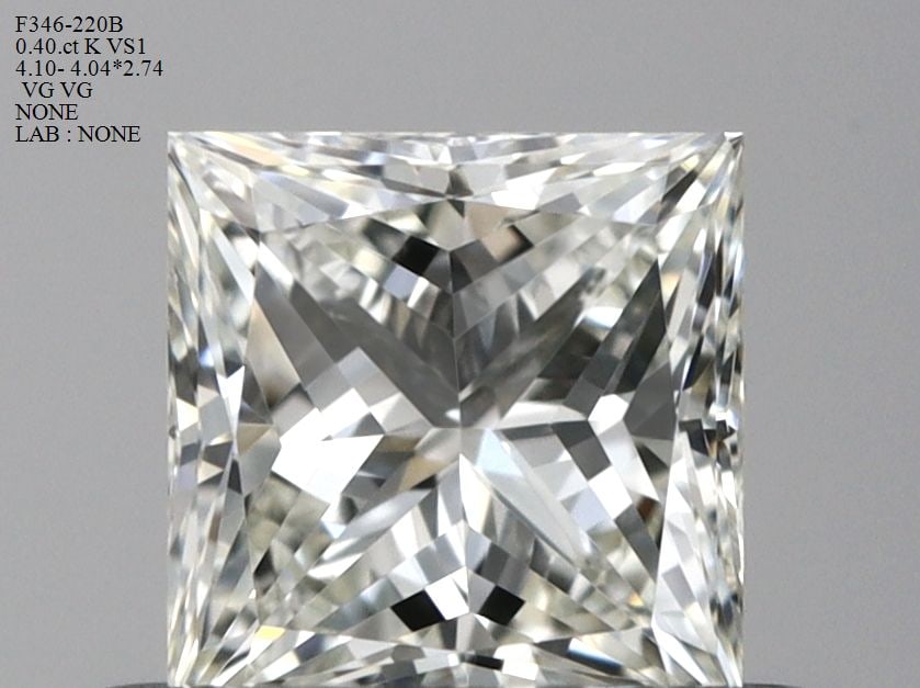 Loose Diamond - PRINCESS 0.4ct K VS1: Loose Diamond - PRINCESS 0.4ct K VS1 Source: Natural Shape: PRINCESS Carats: 0.4 Color: K Clarity: VS1 Certification: NONE Video: