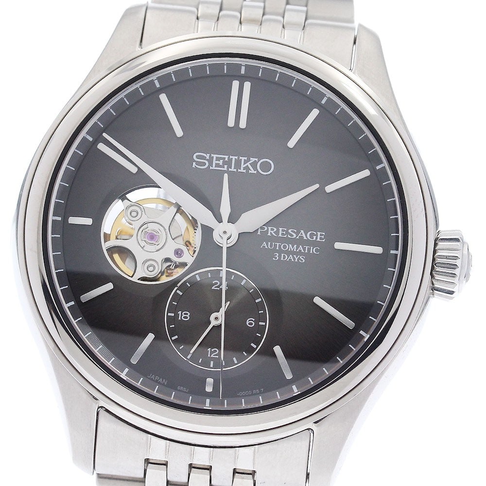 SEIKO Presage GMT Men's Automatic Stainless Steel Watch: SEIKO Presage GMT Men's Automatic Stainless Steel Watch This SEIKO Presage Classic Series men's wristwatch, model SARJ009/6R5J-00C0, features a charcoal gray dial and is crafted from stainless steel. 