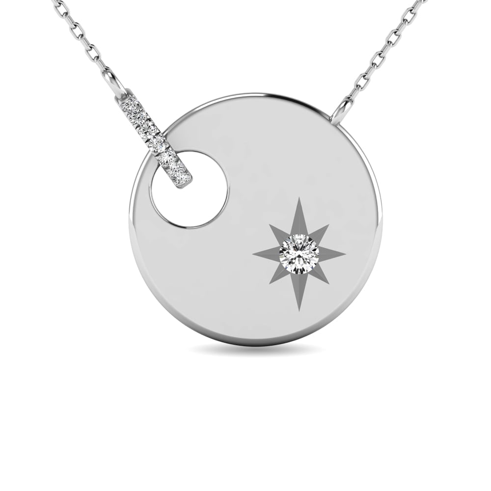 Diamond 1/20 Ct.tw Disc Necklace in 10K White Gold: Diamond 1/20 Ct.tw Disc Necklace in 10K White Gold 10k White Gold Stone Color: G-h Stone Clarity: I1 Unless otherwise specified, pendants that include a chain are paired with our standard 18-inch leng