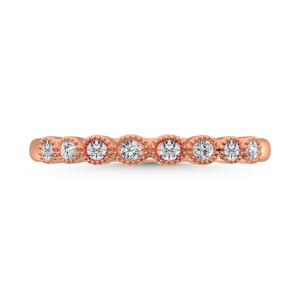 Diamond 1/6 Ct.Tw. Stack Band in 14K Rose Gold: Diamond 1/6 Ct.Tw. Stack Band in 14K Rose Gold 14k Rose Gold Stone Color: G-h Stone Clarity: I2 Each ring is presented in standard size 6.5. Complimentary resizing is available between sizes 510 (in 1