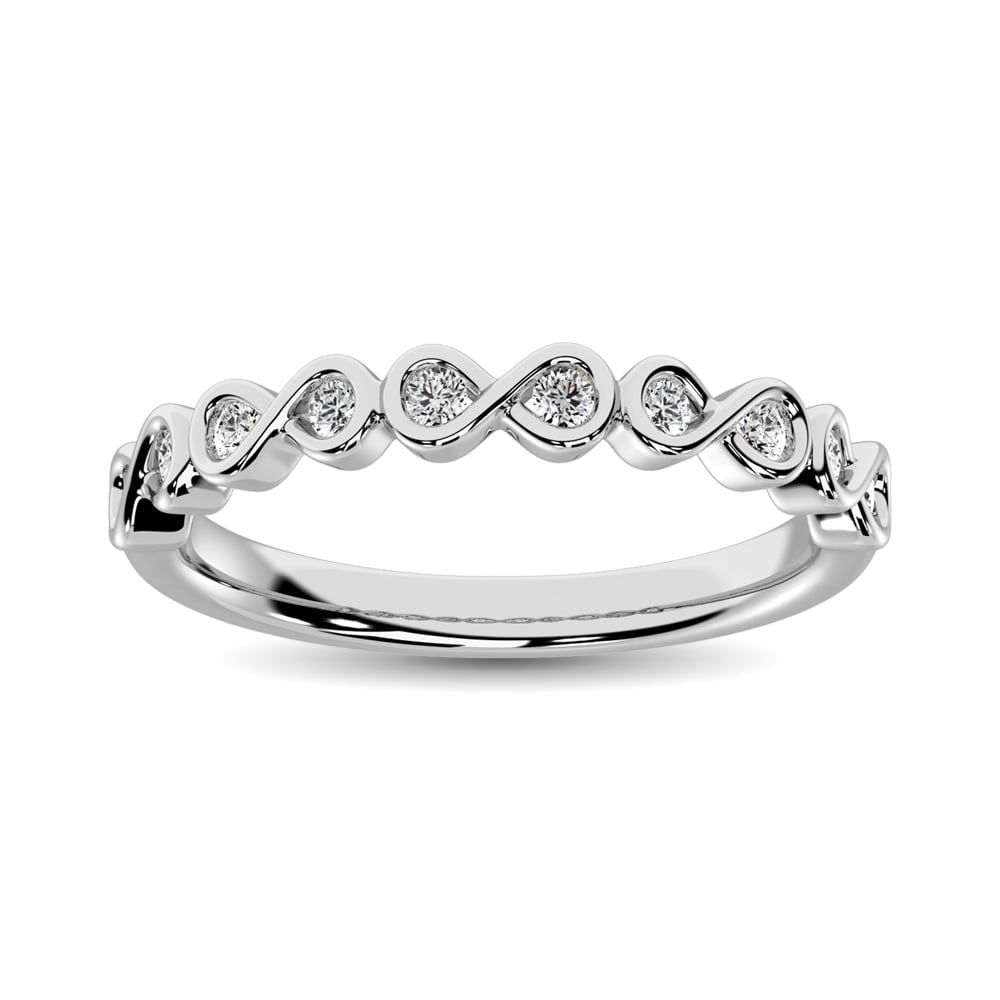 Diamond 1/5 Ct.Tw. Stack Band in 14K White Gold: Diamond 1/5 Ct.Tw. Stack Band in 14K White Gold 14k White Gold Stone Color: G-h Stone Clarity: I1 Each ring is presented in standard size 6.5. Complimentary resizing is available between sizes 510