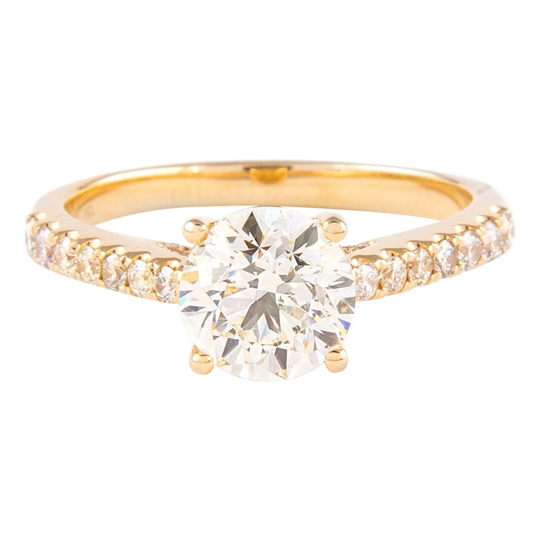 1.46 Carat Round Brilliant Diamond Engagement Ring 18K Yellow Gold: 1.46 Carat Round Brilliant Diamond Engagement Ring 18K Yellow Gold This exquisite 1.46 Carat Round Brilliant Diamond Ring is crafted in luxurious 18 Karat Yellow Gold, showcasing a stunning solitaire 