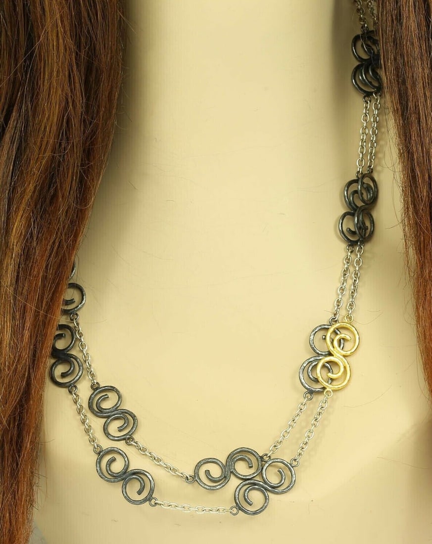Gurhan Vortex 41 Inch Sterling Silver Necklace with 24k Gold Accents: Gurhan Vortex 41 Inch Sterling Silver Necklace with 24k Gold Accents This Gurhan Vortex spiral link chain necklace is a distinctive designer piece crafted in sterling silver and accented with 24k