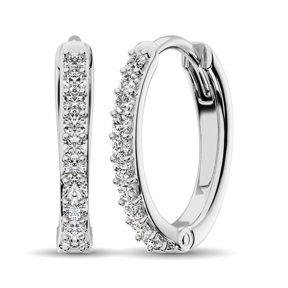 Diamond 3/8 Ct.Tw. Hoop Earrings in 10K White Gold: Diamond 3/8 Ct.Tw. Hoop Earrings in 10K White Gold 10k White Gold Stone Color: G-h Stone Clarity: I1 This item may take 2-5 weeks for shipping. The Diamond Depot Guarantee: All items in this auction