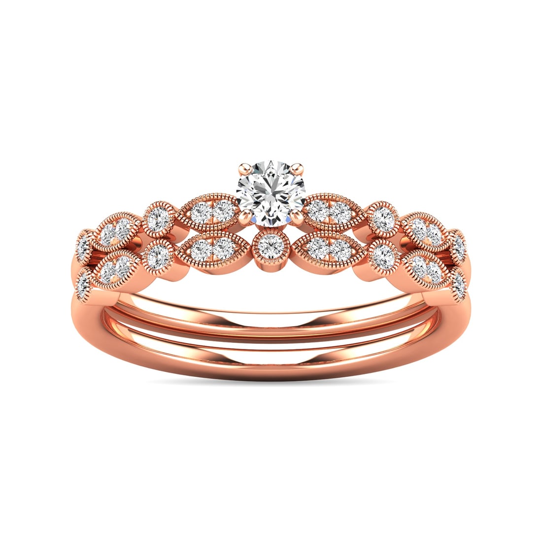 Diamond 1/3 Ct.tw Bridal Ring in 10K Rose Gold: Diamond 1/3 Ct.tw Bridal Ring in 10K Rose Gold 10k Rose Gold Stone Color: G-h Stone Clarity: I2 Each ring is presented in standard size 6.5. Complimentary resizing is available between sizes 510 (in