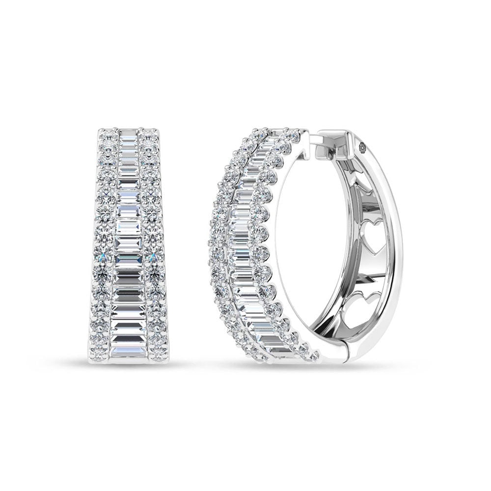 10K White Gold Lab Grown Diamond 1 1/4 Ct.Tw. Hoop Earrings: 10K White Gold Lab Grown Diamond 1 1/4 Ct.Tw. Hoop Earrings 10K white gold hoops with 1 1/4 Ct.Tw. lab-grown diamonds. 10k White Gold Stone Color: D-f Stone Clarity: Vs This item may take 2-5 weeks