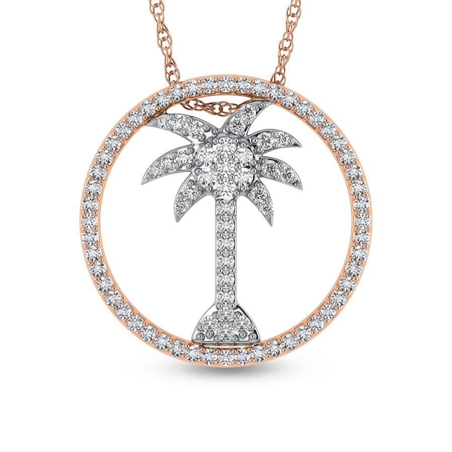14K Two Tone Diamond 1/2 Ct.Tw. Palm Tree Pendant: 14K Two Tone Diamond 1/2 Ct.Tw. Palm Tree Pendant 14k Two Tone Stone Color: G-h Stone Clarity: I1-i2 Unless otherwise specified, pendants that include a chain are paired with our standard 18-inch