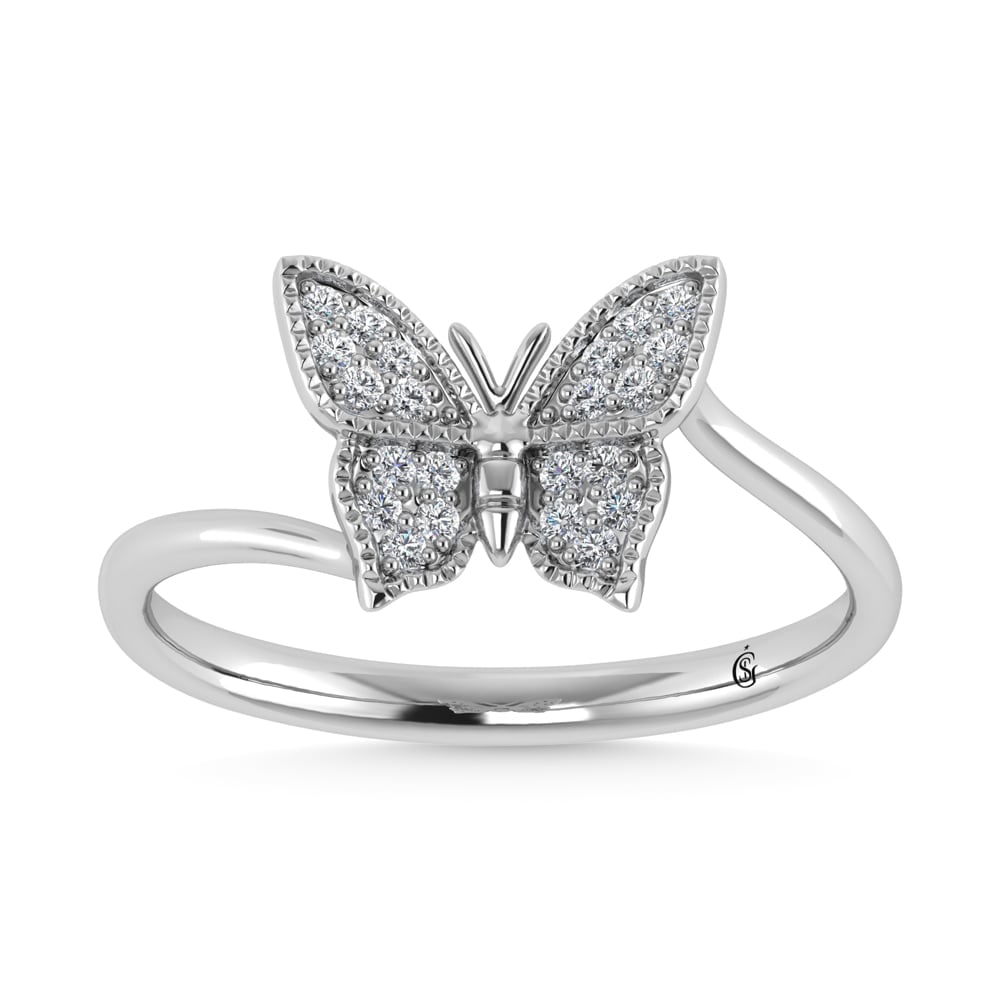 14K White Gold 1/10 Ct.Tw. Diamond Butterfly Ring: 14K White Gold 1/10 Ct.Tw. Diamond Butterfly Ring 14k White Gold Stone Color: G-h Stone Clarity: Vs Each ring is presented in standard size 6.5. Complimentary resizing is available between sizes 510