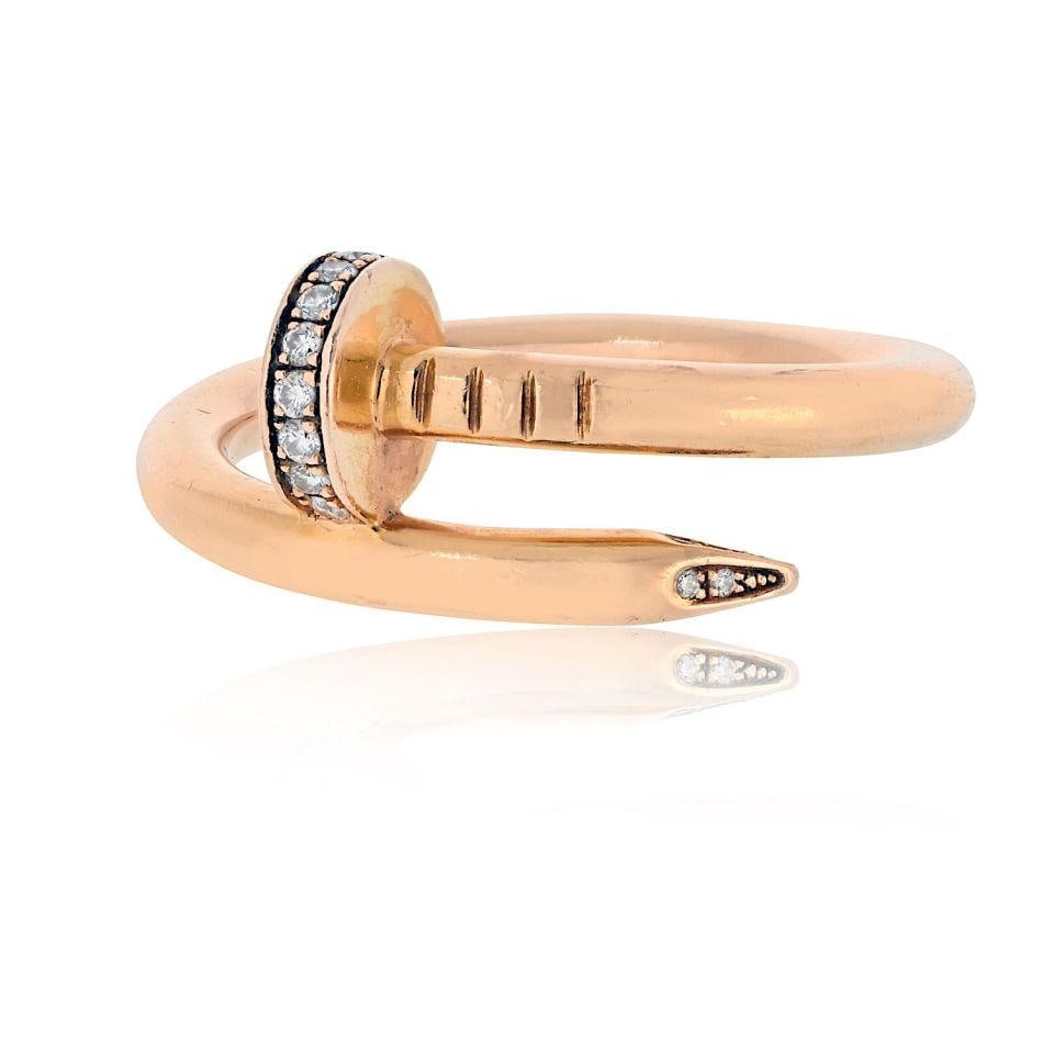 Cartier Juste Un Clou 18K Rose Gold Diamond Estate Ring: Cartier Juste Un Clou 18K Rose Gold Diamond Estate Ring This exquisite Cartier Juste Un Clou ring is crafted from 18K rose gold, embodying a perfect blend of modern rebellion and refined elegance.