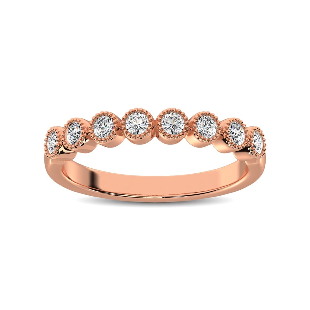 Diamond 1/4 Ct.tw Stackable Bezel Band with Beaded Setting in 14K Rose Gold: Diamond 1/4 Ct.tw Stackable Bezel Band with Beaded Setting in 14K Rose Gold Add shimmer and shine to your stack with this sparkling vintage-inspired diamond ring. Crafted in warm 14K gold, this