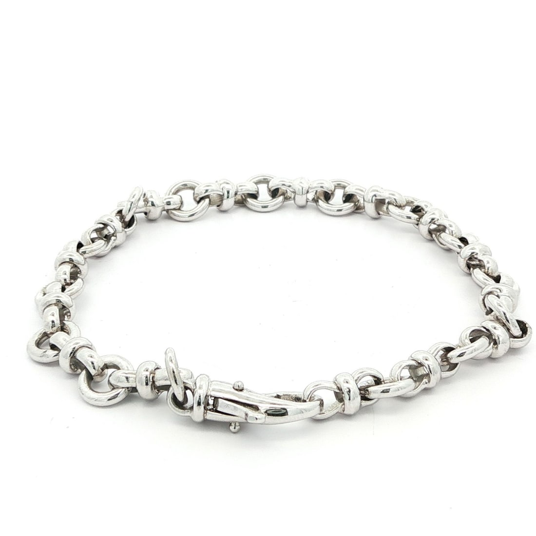 6.4mm Open Circle Link Solid 14k White Gold Stackable Bracelet 6.5 Inch - 5