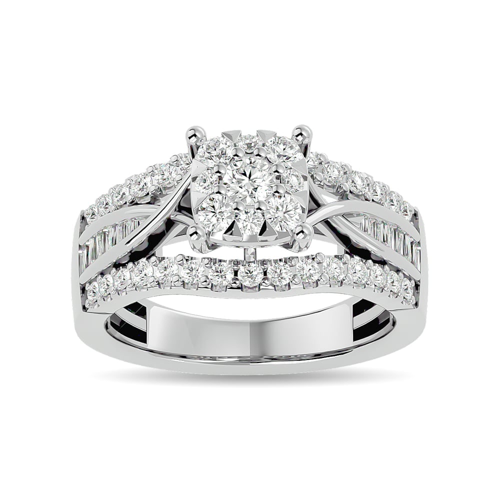 Diamond 1 Ct.tw Round Cut and Tapper Fashion Ring in 10K White Gold: Diamond 1 Ct.tw Round Cut and Tapper Fashion Ring in 10K White Gold 10k White Gold Stone Color: Gh Stone Clarity: Si2 Each ring is presented in standard size 6.5. Complimentary resizing is available