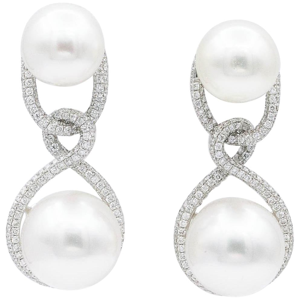 Harbor Diamonds 18K Gold South Sea Pearl Diamond Earrings 1.90 Carats (1 of 7)