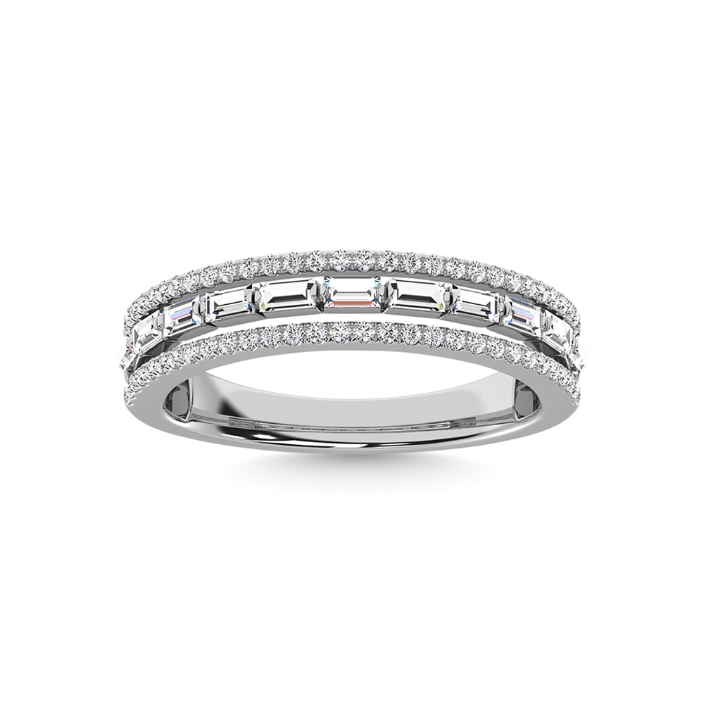 14K White Gold Diamond 1/2 Ct.Tw. Anniversary Band: 14K White Gold Diamond 1/2 Ct.Tw. Anniversary Band 14k White Gold Stone Color: G-h Stone Clarity: I1 Each ring is presented in standard size 6.5. Complimentary resizing is available between sizes 510 