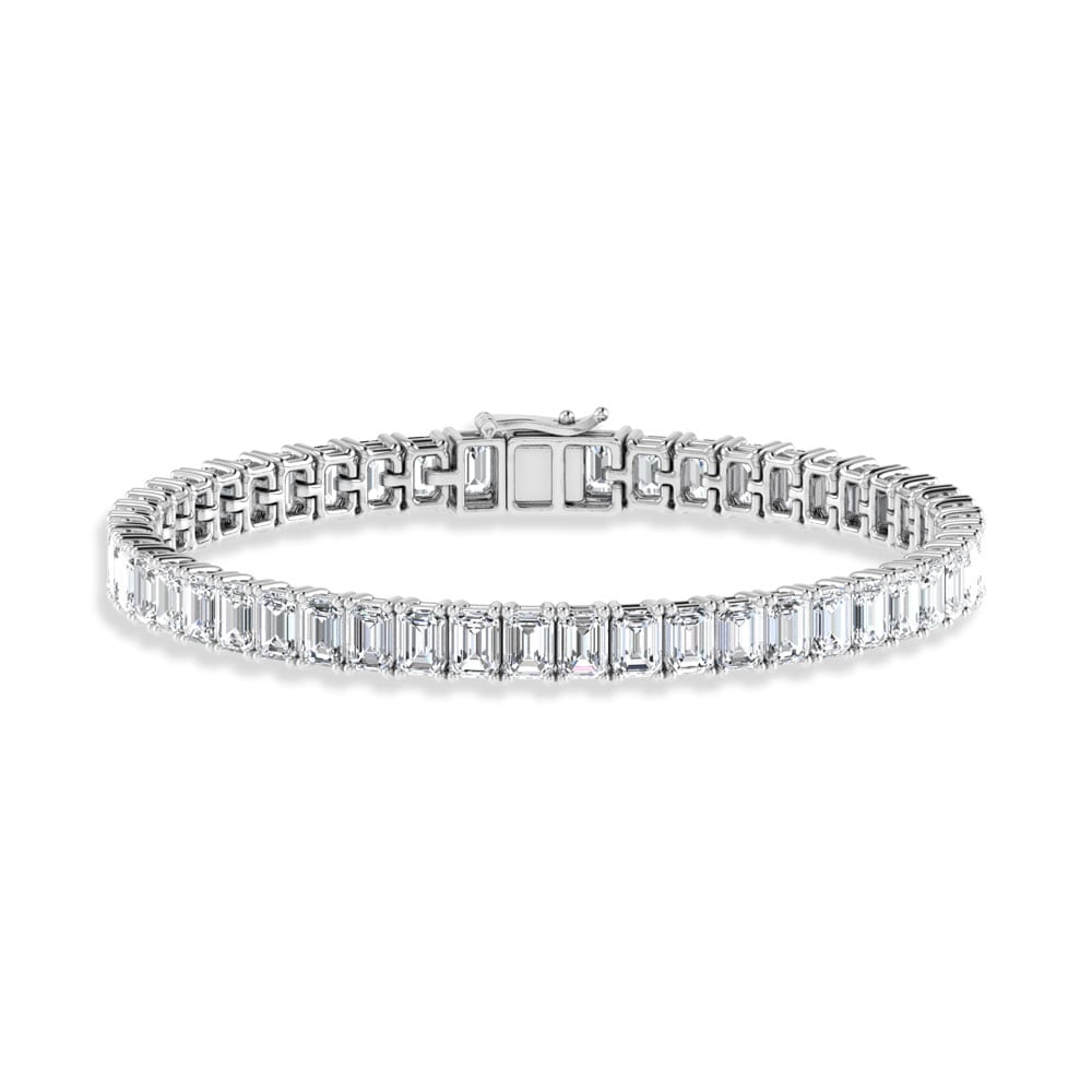 14K White Gold 12 1/4 Ct.Tw. Lab Grown Diamond Vertical Emerald Shape Tennis Bracelet: 14K White Gold 12 1/4 Ct.Tw. Lab Grown Diamond Vertical Emerald Shape Tennis Bracelet Crafted in sleek 14K White Gold, this vertical emerald-shape tennis bracelet is adorned with lab grown diamonds
