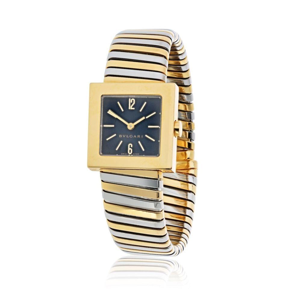 Bvlgari Quadrato F1218 22mm Two-Tone Gold Vintage Watch: Bvlgari Quadrato F1218 22mm Two-Tone Gold Vintage Watch This vintage Bvlgari Quadrato F1218 SQ 22 2T watch is an exquisite and rare timepiece, featuring a distinctive 22mm square dial. Crafted from 18