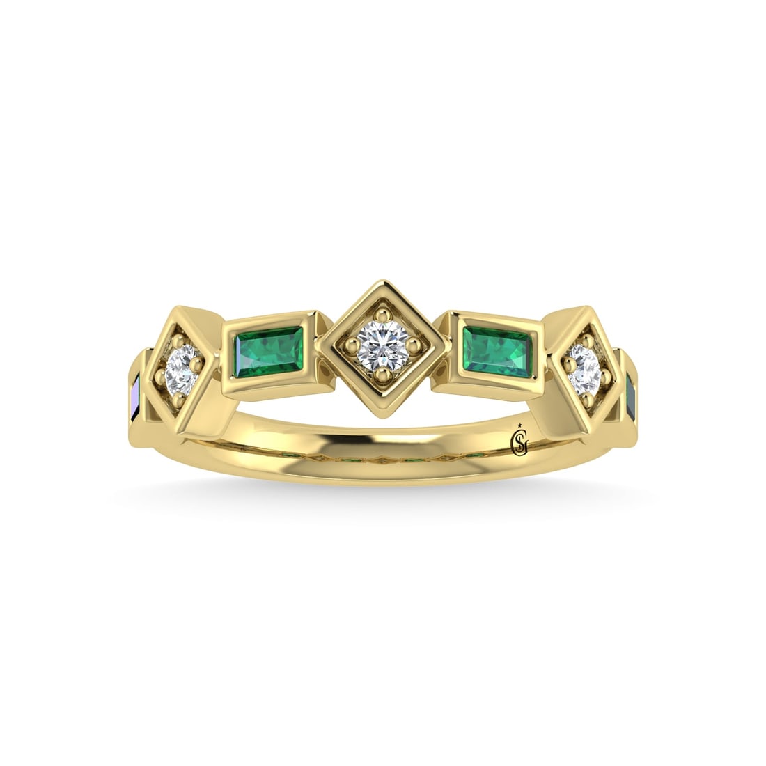 14K Yellow Gold Emerald & Diamond 3/4 Ct.Tw. Band: 14K Yellow Gold Emerald & Diamond 3/4 Ct.Tw. Band 14k Yellow Gold Stone Color: G-h Stone Clarity: 0 Each ring is presented in standard size 6.5. Complimentary resizing is available between sizes 510