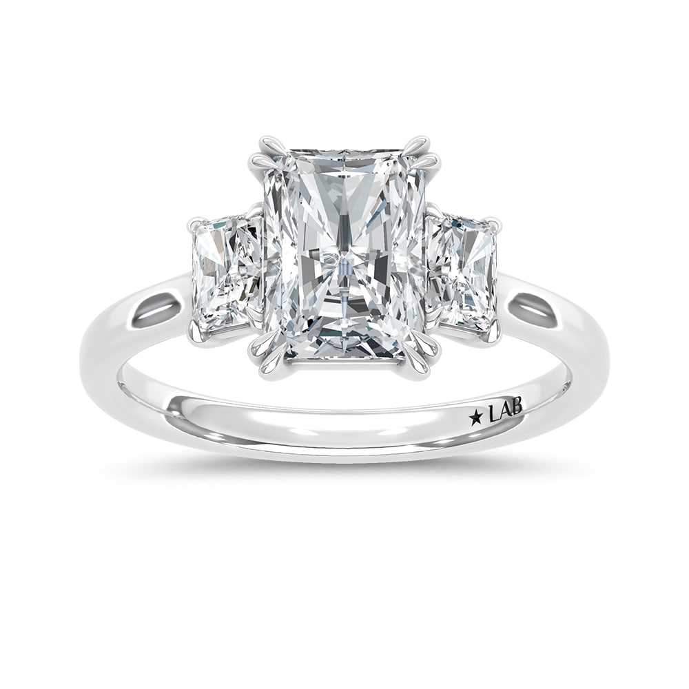 14K White Gold Lab Grown Diamond 2 Ct.Tw. Elongated Radiant Cut Three Stone Engagement Ring (1 of 4)