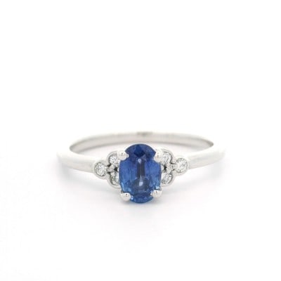 Oval Sapphire Diamond Promise Ring 14k White Gold Size 7 (1 of 12)