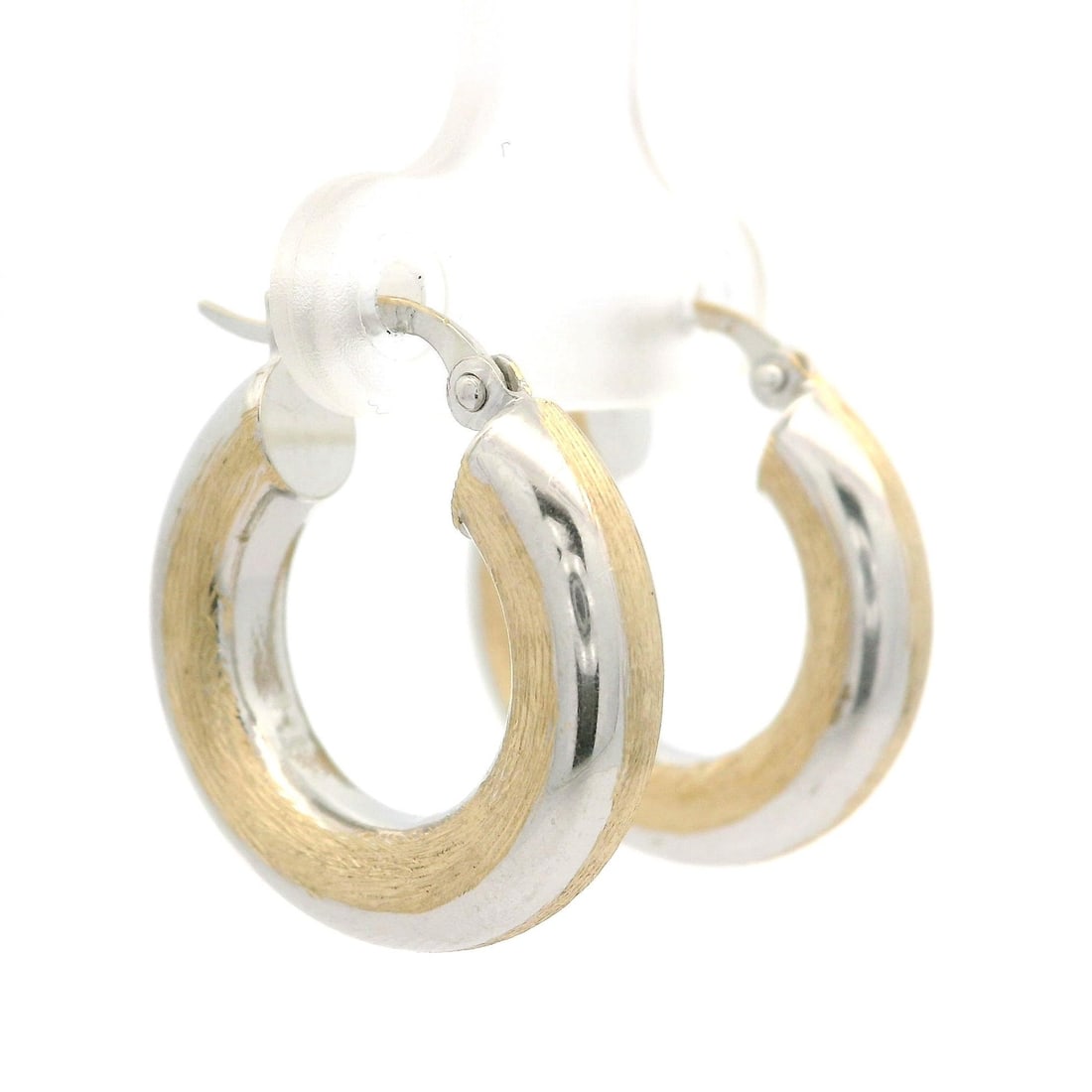 14k White Yellow Gold Textured Hoop Snap Earrings (1 of 8)