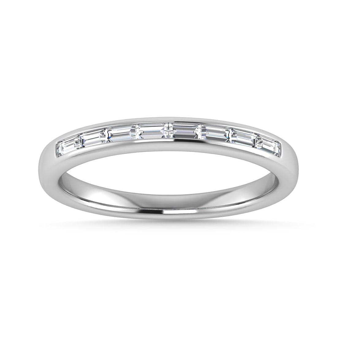 Diamond 1/4 Ct.Tw. Baguette Cut Anniversary Band in 14K White Gold: Diamond 1/4 Ct.Tw. Baguette Cut Anniversary Band in 14K White Gold 14k White Gold Stone Color: G-h Stone Clarity: Si2-i1 Each ring is presented in standard size 6.5. Complimentary resizing is