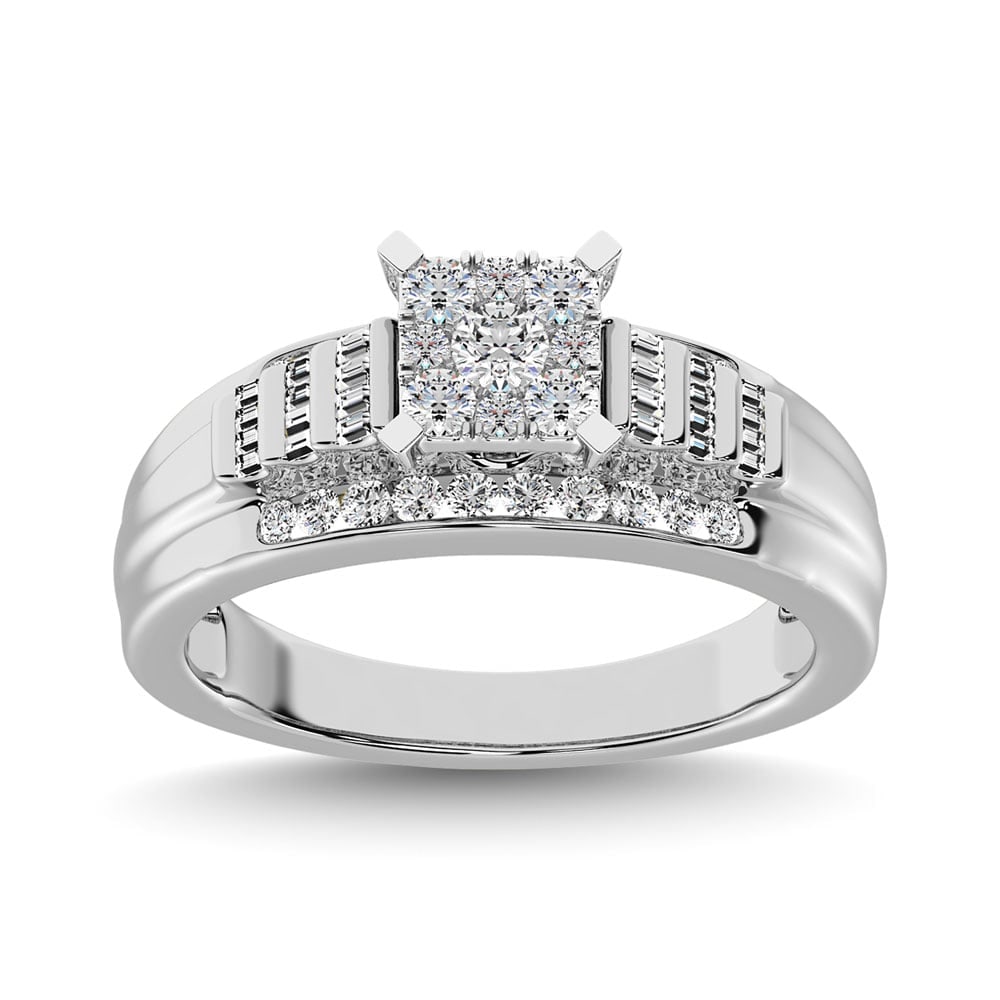 10K White Gold 1/2 Ct.Tw. Diamond Engagement Invisible Ring: 10K White Gold 1/2 Ct.Tw. Diamond Engagement Invisible Ring Elegant And Magnificent, This 10K White Gold Ring Features Round Diamonds Weighing Approximately 1/2 Ct.Tw. Surprise The Woman You Love With