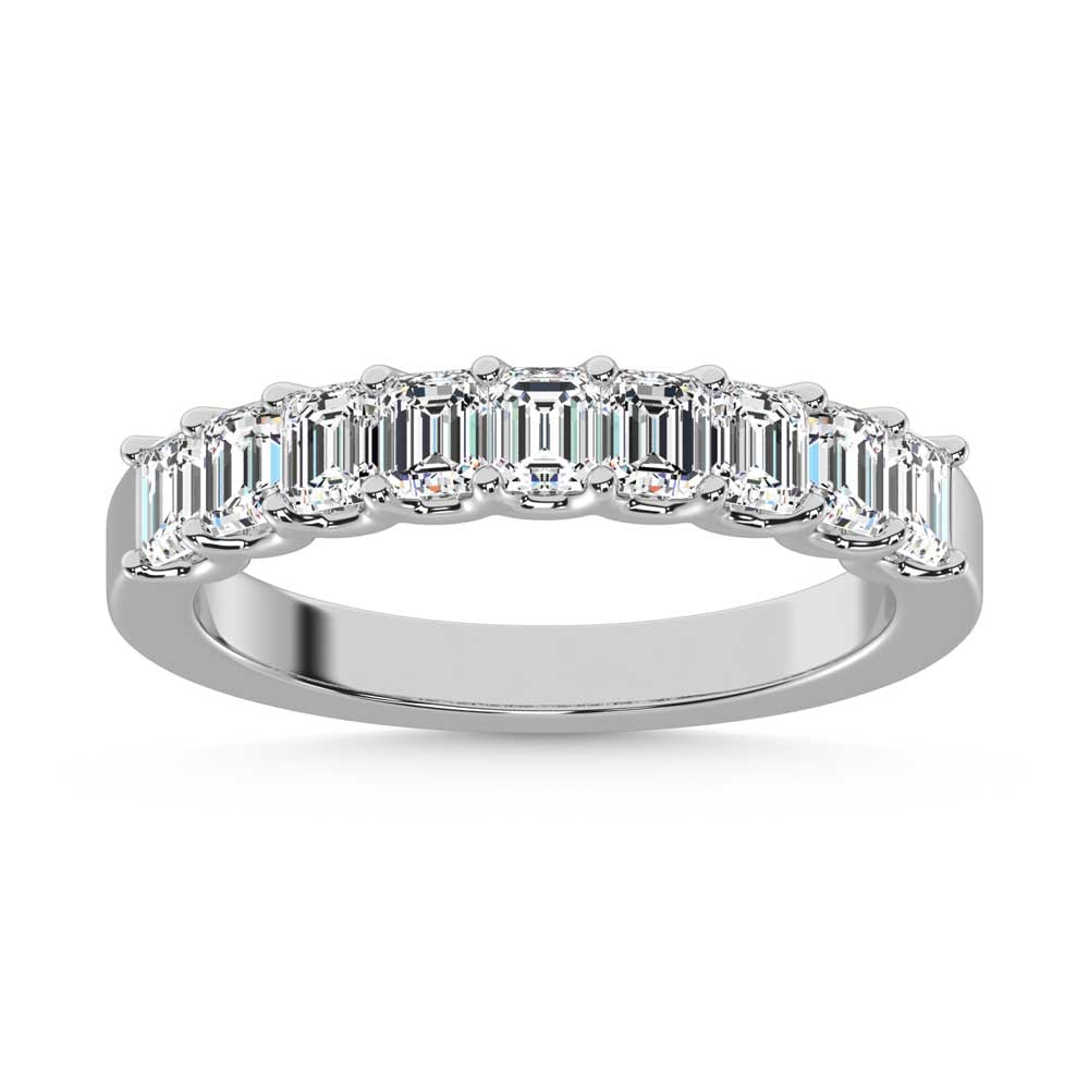 14K White Gold Lab Grown Diamond 1 Ct.Tw. Half Way Emerald Band: 14K White Gold Lab Grown Diamond 1 Ct.Tw. Half Way Emerald Band This refined 14K White Gold Half Way Emerald Band, featuring 1 Ct.Tw. of Lab Grown Diamonds, offers a striking balance of luxury and
