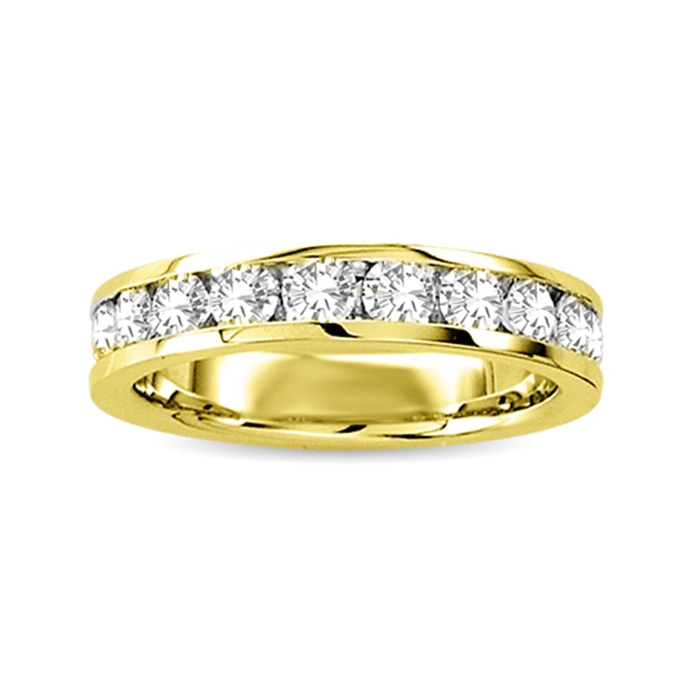 Diamond Machine Band 1/4 Ct.tw Round-cut 10K Yellow Gold: Diamond Machine Band 1/4 Ct.tw Round-cut 10K Yellow Gold This wonderful Wedding band for her displays a shimmering line of round diamonds set in the 10K yellow gold band. The ring has a total diamond 