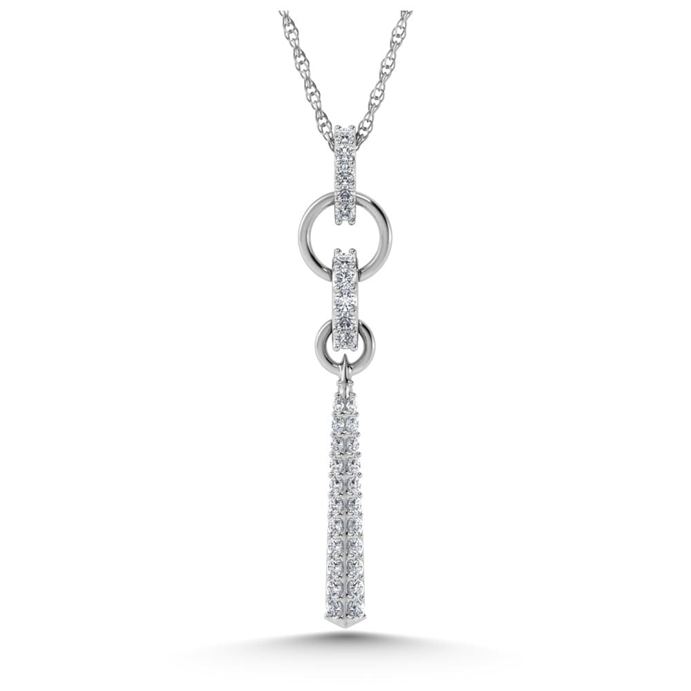 14K White Gold Diamond 1/5.Ct. Tw. Fashion Pendant: 14K White Gold Diamond 1/5.Ct. Tw. Fashion Pendant 14k White Gold Stone Color: G-h Stone Clarity: Si3 Unless otherwise specified, pendants that include a chain are paired with our standard 18-inch len