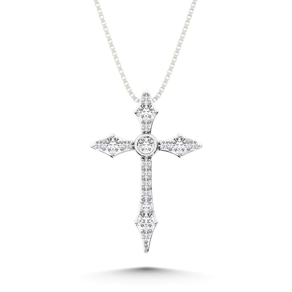 14K White Gold 1/6 Ct.Tw. Diamond Cross Pendant: 14K White Gold 1/6 Ct.Tw. Diamond Cross Pendant 14k White Gold Stone Color: G-h Stone Clarity: Vs Unless otherwise specified, pendants that include a chain are paired with our standard 18-inch length.