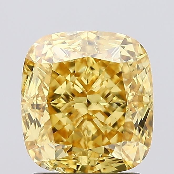 Loose Diamond - CUSHION MODIFIED 2.06ct Fancy Vivid Yellow SI1: Loose Diamond - CUSHION MODIFIED 2.06ct Fancy Vivid Yellow SI1 Source: This is a real non-mined Diamond that has been grown in a lab Shape: CUSHION MODIFIED Carats: 2.06 Color: Fancy Vivid Yellow