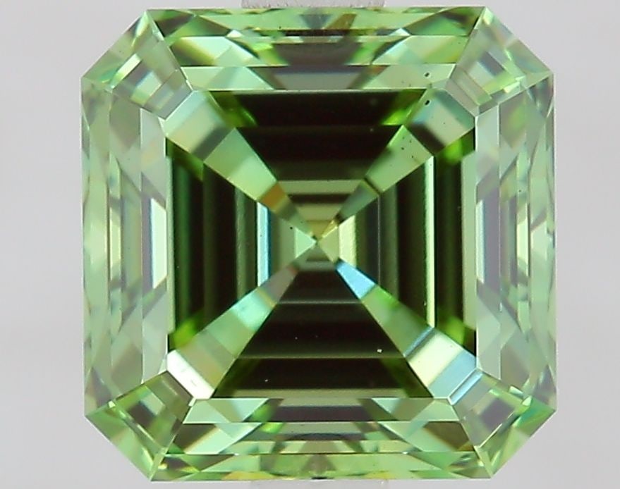 Loose Diamond - ASSCHER 2.1ct Fancy Vivid Green VS1: Loose Diamond - ASSCHER 2.1ct Fancy Vivid Green VS1 Source: This is a real non-mined Diamond that has been grown in a lab Shape: ASSCHER Carats: 2.1 Color: Fancy Vivid Green Certification: IGI Video: