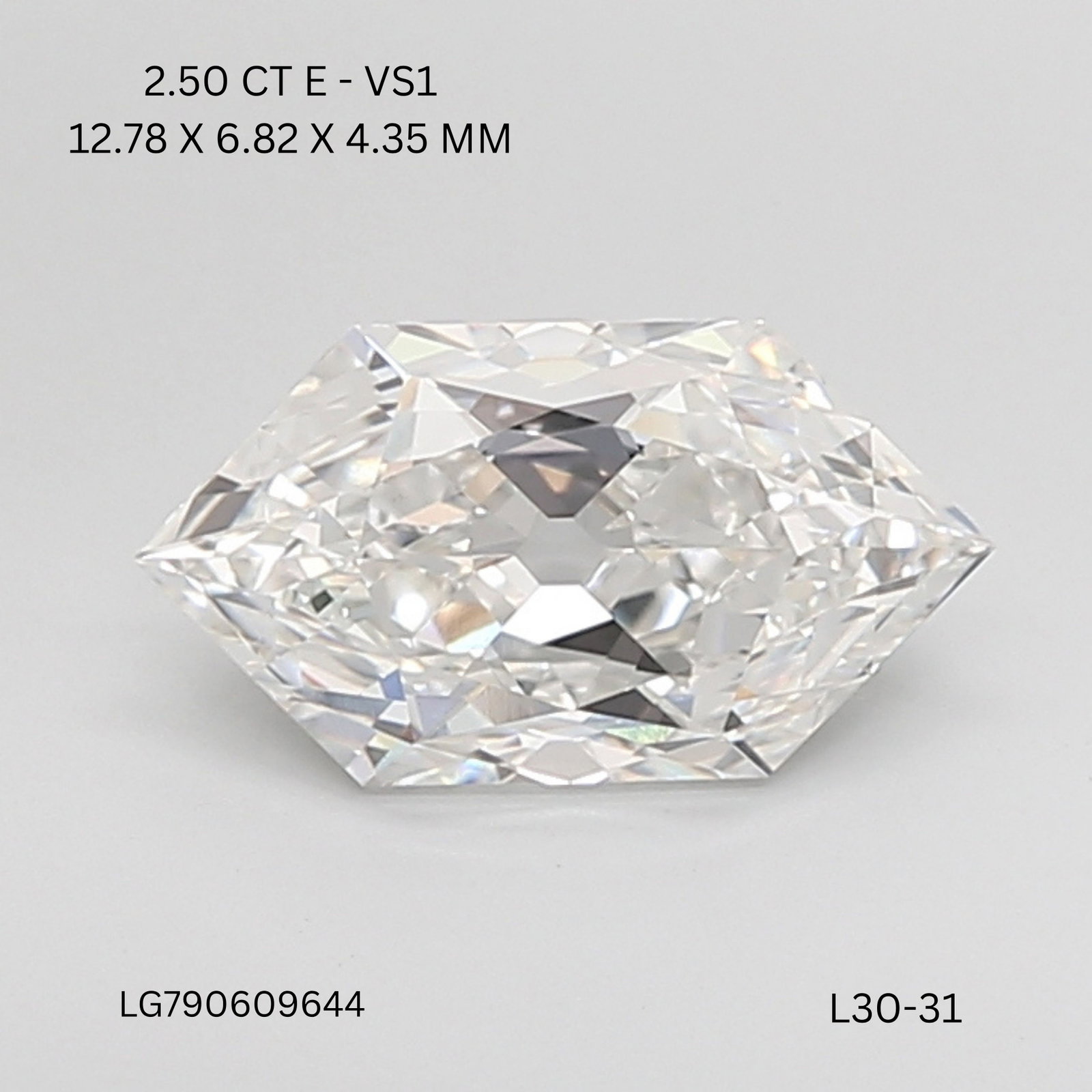 Loose Diamond - HEXAGONAL 2.5ct E VS1: Loose Diamond - HEXAGONAL 2.5ct E VS1 Source: This is a real non-mined Diamond that has been grown in a lab Shape: HEXAGONAL Carats: 2.5 Color: E Clarity: VS1 Certification: IGI Video:
