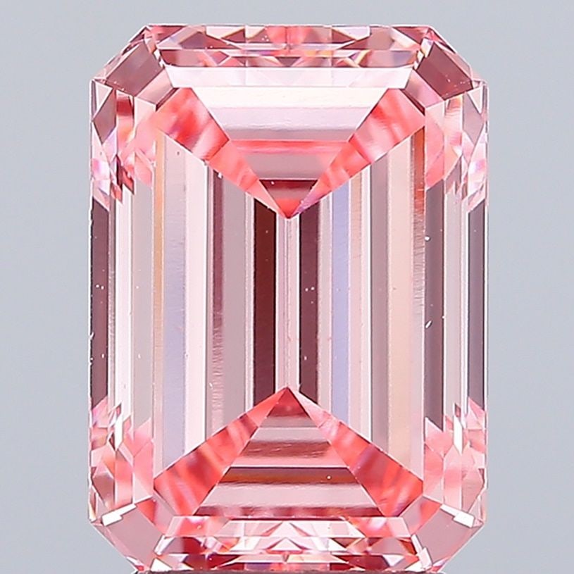 Loose Diamond - EMERALD 3.82ct Fancy Vivid Pink VS2: Loose Diamond - EMERALD 3.82ct Fancy Vivid Pink VS2 Source: This is a real non-mined Diamond that has been grown in a lab Shape: EMERALD Carats: 3.82 Color: Fancy Vivid Pink Certification: IGI Video: