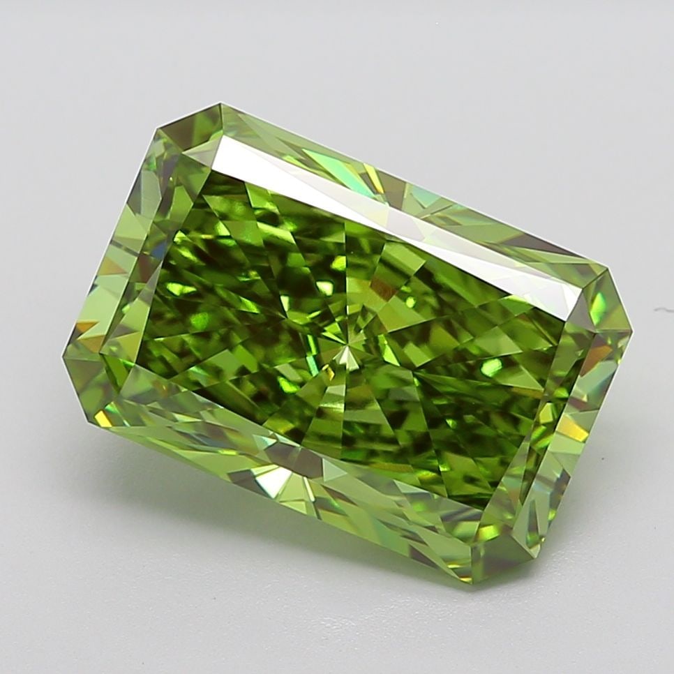 Loose Diamond - RADIANT 10.33ct Fancy Vivid Green VS1: Loose Diamond - RADIANT 10.33ct Fancy Vivid Green VS1 Source: This is a real non-mined Diamond that has been grown in a lab Shape: RADIANT Carats: 10.33 Color: Fancy Vivid Green Certification: IGI
